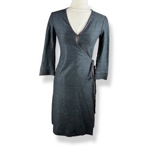 DIANE von FURSTENBERG Wrap Dress‎ Linen Blend Midi Womens Size 4 Quiet Luxury